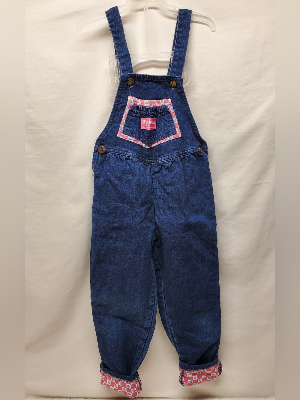 Rare vintage 80s 90 y2k oshkosh Overalls soft denim color with cozy print inside